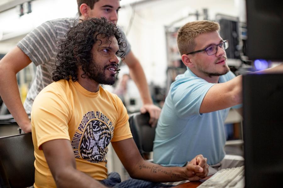 Students working together in the High Energy Particle Physics lab.