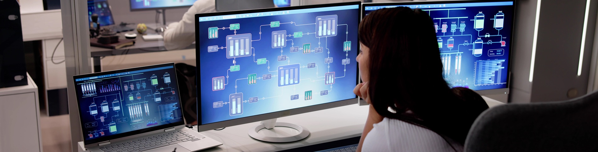 A woman examining a system diagram