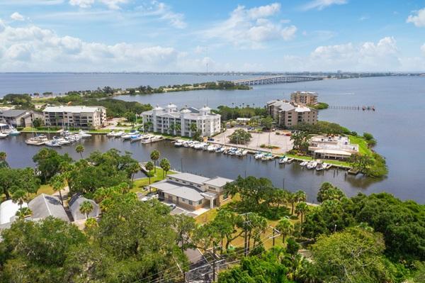 Aerial view of the Mertens marine center and the inland waterway