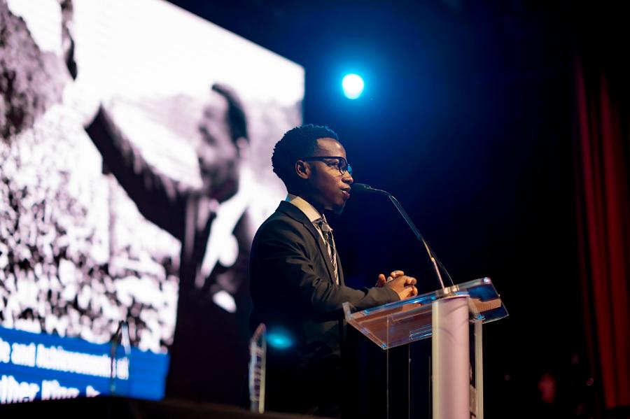 President of the Black Student Union speaks at the annual MLK Commemoration