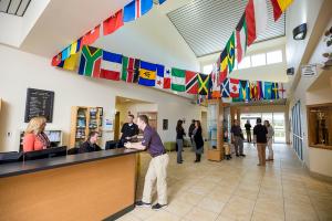 The lobby of the Emil Buehler Center