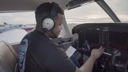 Pilot in cockpit